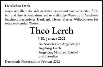 Traueranzeige von Theo Lerch von vrm-trauer Darmstädter Echo