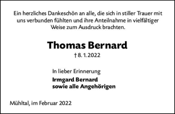 Traueranzeige von Thomas Bernard von vrm-trauer Darmstädter Echo