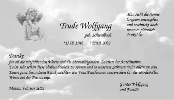 Traueranzeige von Trude Wolfgang von vrm-trauer AZ Mainz