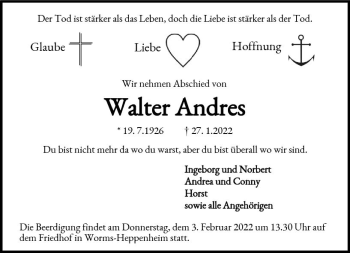 Traueranzeige von Walter Andres von vrm-trauer Wormser Zeitung