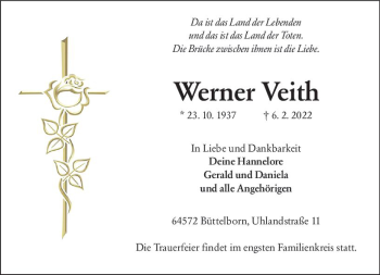 Traueranzeige von Werner Veith von vrm-trauer Groß-Gerauer Echo