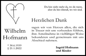 Traueranzeige von Wilhelm Hofmann von vrm-trauer Darmstädter Echo