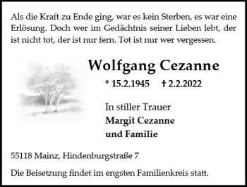 Traueranzeige von Wolfgang Cezanne von vrm-trauer AZ Mainz