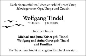 Traueranzeige von Wolfgang Tindel von vrm-trauer Wiesbadener Kurier