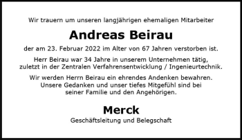 Traueranzeige von Andreas Beirau von vrm-trauer Darmstädter Echo