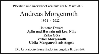 Traueranzeige von Andreas Morgenroth von vrm-trauer Darmstädter Echo