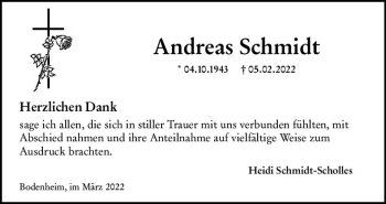 Traueranzeige von Andreas Schmidt von vrm-trauer AZ Mainz