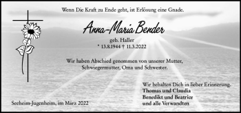 Traueranzeige von Anna-Maria Bender von vrm-trauer Darmstädter Echo