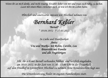 Traueranzeige von Barnhard Keßler von vrm-trauer Odenwälder Echo