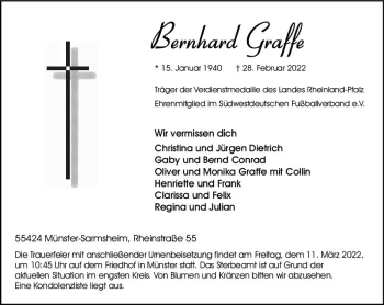 Traueranzeige von Bernhard Graffe von vrm-trauer Allgemeine  Zeitung Ingelheim-Bingen