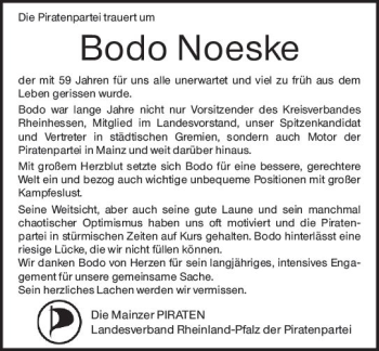 Traueranzeige von Bodo Noeske von vrm-trauer AZ Mainz