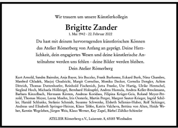 Traueranzeige von Brigitte Zander von vrm-trauer Wiesbadener Kurier