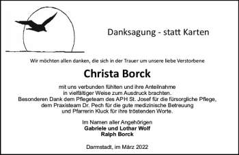 Traueranzeige von Christa Borck von vrm-trauer Darmstädter Echo
