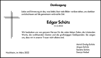 Traueranzeige von Edgar Schütz von vrm-trauer Hochheimer Zeitung