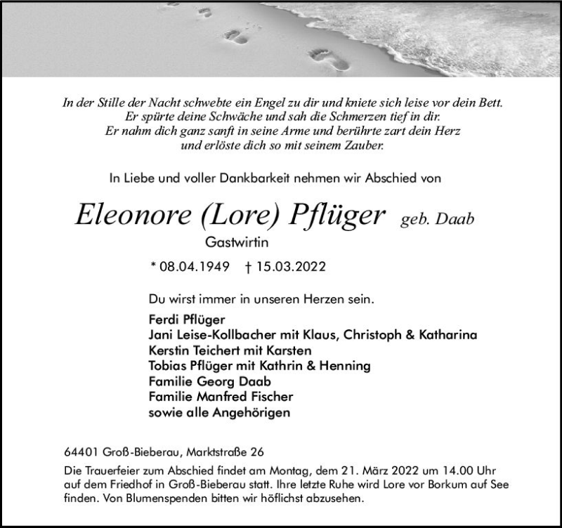  Traueranzeige für Eleonore Pflüger vom 19.03.2022 aus vrm-trauer Darmstädter Echo