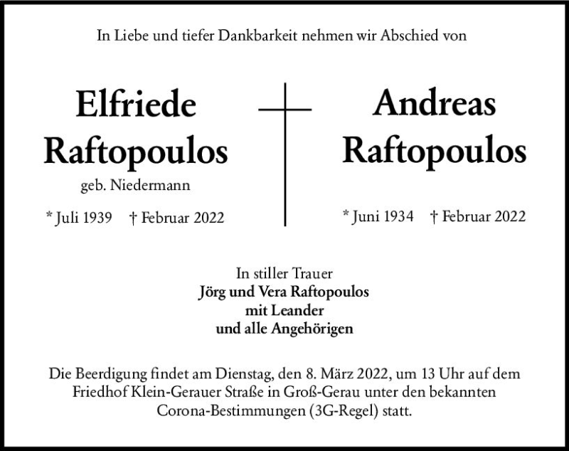  Traueranzeige für Elfriede Raftopoulus vom 07.03.2022 aus vrm-trauer Groß-Gerauer Echo