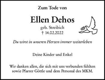 Traueranzeige von Ellen Dehos von vrm-trauer AZ Mainz