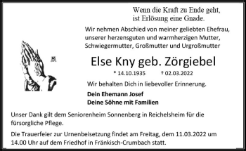 Traueranzeige von Else Kny von vrm-trauer Odenwälder Echo