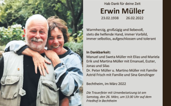 Traueranzeige von Erwin Müller von vrm-trauer Wormser Zeitung