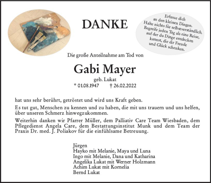  Traueranzeige für Gabi Mayer vom 18.03.2022 aus vrm-trauer Hochheimer Zeitung