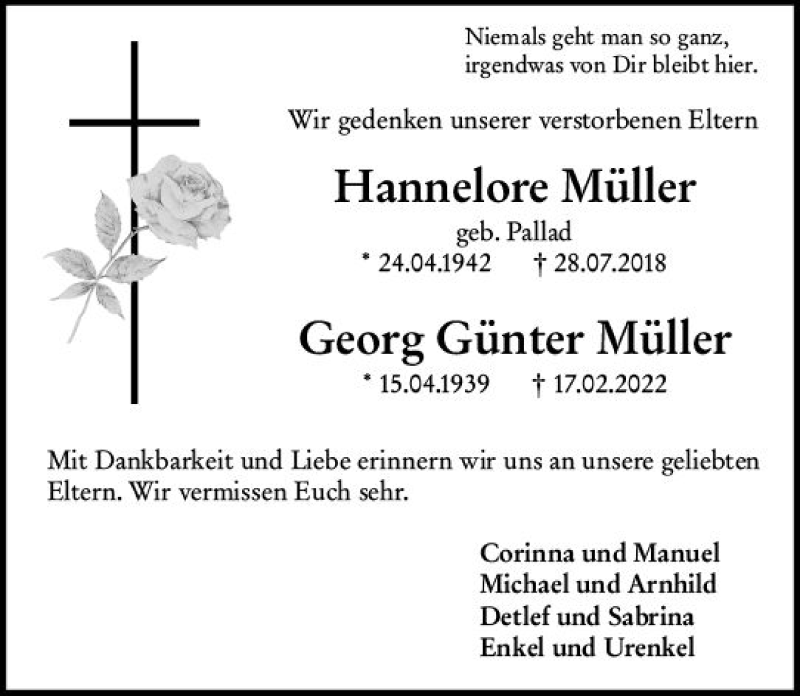 Traueranzeige für Georg Günter Müller vom 26.03.2022 aus vrm-trauer Darmstädter Echo