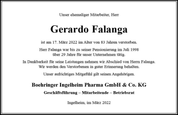Traueranzeige von Gerardo Falanga von vrm-trauer Allgemeine  Zeitung Ingelheim-Bingen