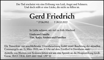 Traueranzeige von Gerd Friedrich von vrm-trauer Groß-Gerauer Echo