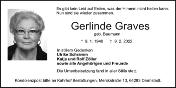 Traueranzeige von Gerlinde Graves von vrm-trauer Darmstädter Echo