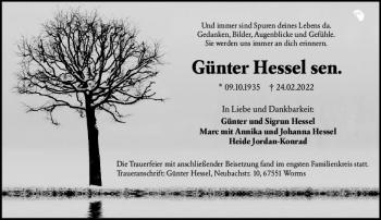 Traueranzeige von Günter Hesse von vrm-trauer Wormser Zeitung