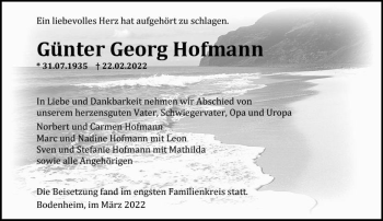Traueranzeige von Günter Georg Hofmann von vrm-trauer AZ Mainz