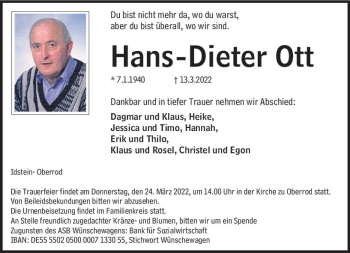 Traueranzeige von Hans-Dieter Ott von vrm-trauer Idsteiner Zeitung