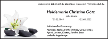 Traueranzeige von Heidemarie Christine Götz von vrm-trauer Darmstädter Echo