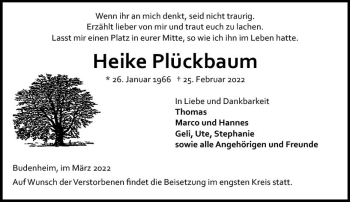 Traueranzeige von Heike Plückbaum von vrm-trauer AZ Mainz