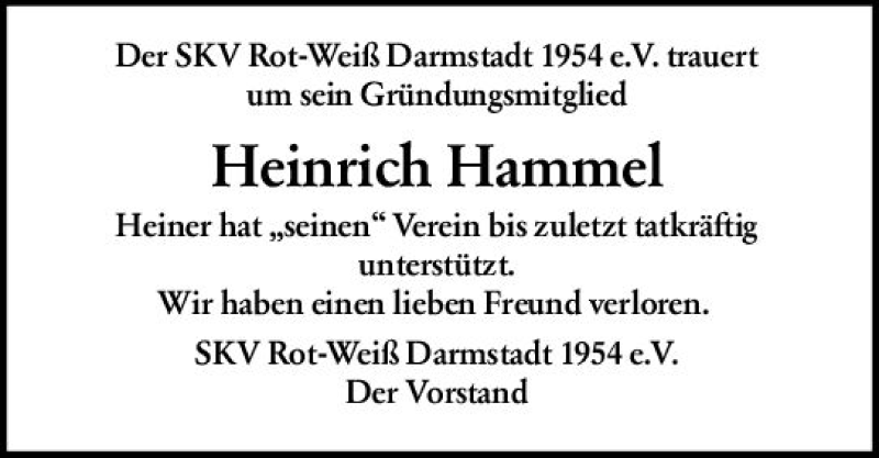  Traueranzeige für Heinrich Hammel vom 05.03.2022 aus vrm-trauer Darmstädter Echo