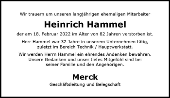 Traueranzeige von Heinrich Hammel von vrm-trauer Darmstädter Echo