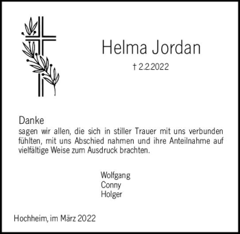 Traueranzeige von Helma Jordan von vrm-trauer Hochheimer Zeitung