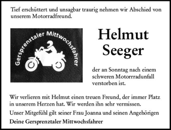 Traueranzeige von Helmut Seeger von vrm-trauer Odenwälder Echo