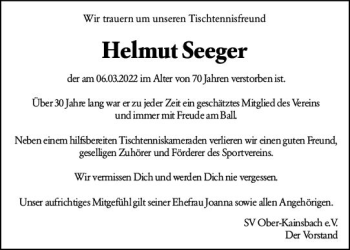 Traueranzeige von Helmut Seeger von vrm-trauer Odenwälder Echo