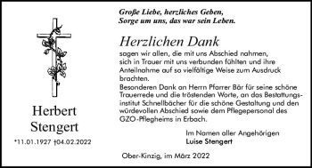 Traueranzeige von Herbert Stengert von vrm-trauer Odenwälder Echo