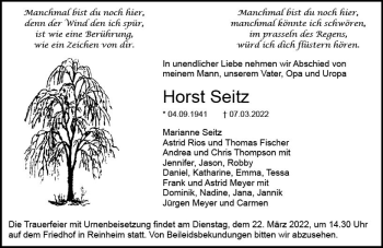 Traueranzeige von Horst Seitz von vrm-trauer Darmstädter Echo