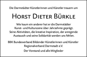 Traueranzeige von Horst Dieter Bürkle von vrm-trauer Darmstädter Echo