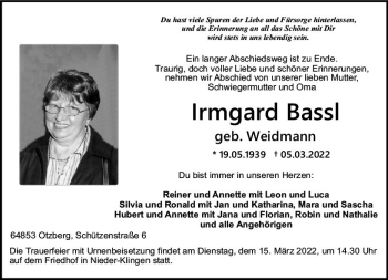 Traueranzeige von Irmgard Bass von vrm-trauer Odenwälder Echo