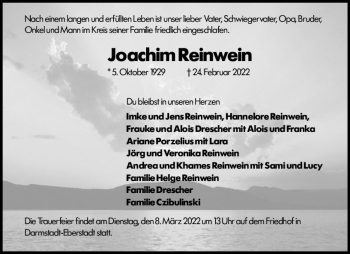 Traueranzeige von Joachim Reinwein von vrm-trauer Darmstädter Echo
