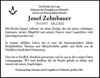 Traueranzeige von Josef Zehnbauer von vrm-trauer Darmstädter Echo