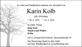 Traueranzeige von Karin Kolb von vrm-trauer Odenwälder Echo