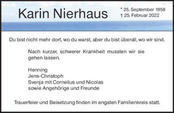 Traueranzeige von Karin Nierhaus von vrm-trauer AZ Mainz