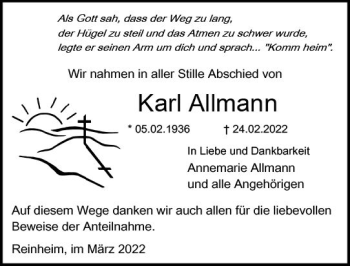 Traueranzeige von Karl Allmann von vrm-trauer Darmstädter Echo