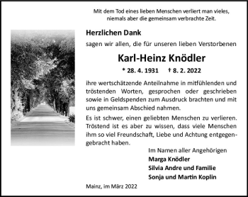 Traueranzeige von Karl-Heinz Knödler von vrm-trauer AZ Mainz