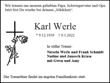 Traueranzeige von Karl Werle von vrm-trauer Darmstädter Echo