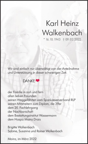 Traueranzeige von Karl Heinz Walkenbach von vrm-trauer AZ Mainz